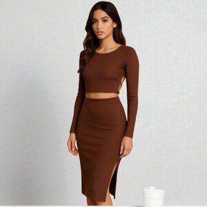New Chocolate Women's Suit With Open Back And Lace
